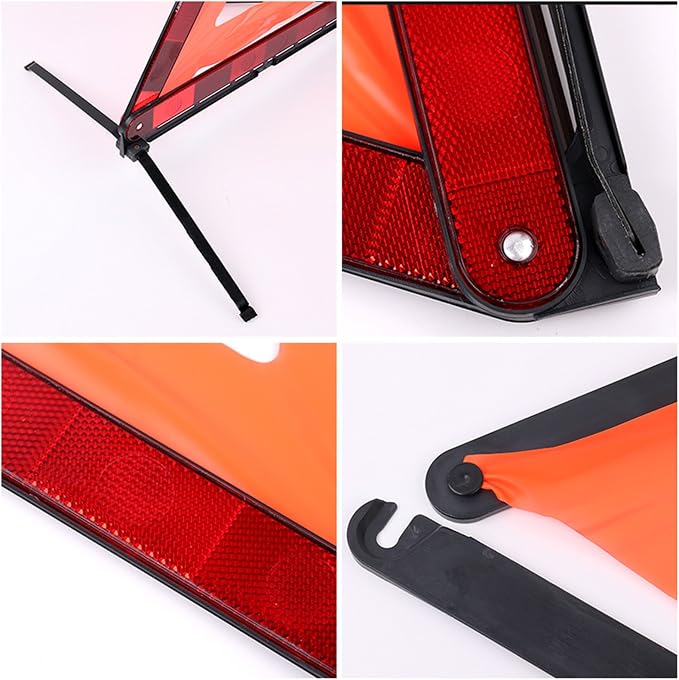 Reflective Warning Triangle for Vehicles, Emergency Warning Triangle Roadside Safety Triangle Kits, Day and Night Visibility for Car Breakdowns, Accidents, Fog Rain, 3-Pack