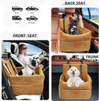 HEGGCOOE Dog Car Seat for Small Medium Dogs, Memory Foam Dog Booster Seats with Thick Cushion for Dogs Under 35lbs, Detachable Washable Pet Car Seat Travel Bed with Storage Pockets,2 Safety Belt