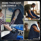 2-Pack 24" x 36" 11.8" x 11.8" Twisted-Loop Car Drying Towel 1500GSM Microfiber Cleaning Cloth for Car Trucks Motorcycles Streak Free Lint Free Ultra Absorbent Washing Cloth for Kitchen Window (Blue)