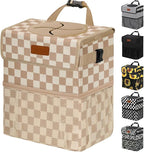 Car Trash Can Bin with Lid Hanging for Back Seat, Car Accessories for Women Men Leak Proof Automotive Garbage Cans Leakproof Vehicle Trash Can for Truck SUV,Khaki Checkered