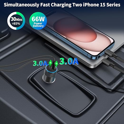 [Apple MFi Certified] iPhone 17 Car Charger Fast Charging, 2Pack 75W USB-C PD&QC Power Cigarette Lighter + Type-C Braided Cable for iPhone 17/17 Air/17 Pro/17 Pro Max/16 Pro/15/Galaxy/Pixel