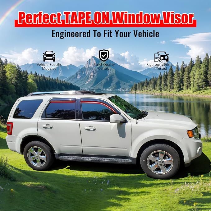 Fit 2001-2012 Ford Escape Slim Style Acrylic Smoke Tinted Window Visors |, 2008-2011 Mazda Tribute, 2005-2011 Mercury Mariner, Sun Rain Guards, Self-Adhesive, Vent Smoke 4Pcs