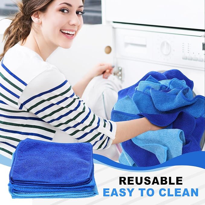 Cleaning Cloth Dry Erase Cloth Cleaning Rags Reasonable Kitchen Towels Microfiber Towels Cars Wash(6 x 6 Inch,Blue/Light Blue/Dark Blue,30 Pcs)