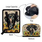 Dachshund Sunflower Butterfly Print Car Trash Can with Lid, Leak Proof Auto Trash Bag Hanging Vehicle Garbage Can Multipurpose Storage Container for Back Seat Road Trip