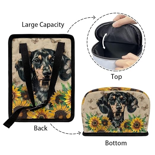 Dachshund Sunflower Butterfly Print Car Trash Can with Lid, Leak Proof Auto Trash Bag Hanging Vehicle Garbage Can Multipurpose Storage Container for Back Seat Road Trip