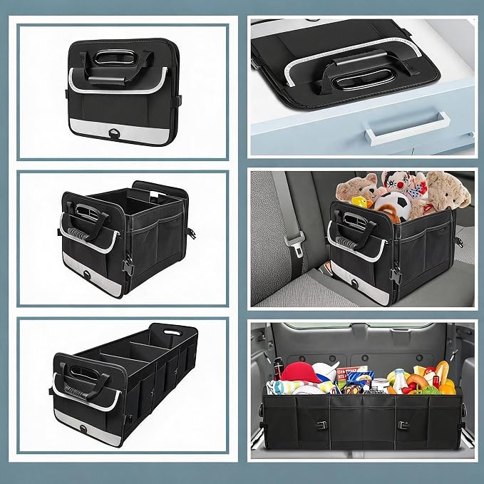 Heavy Duty Collapsible 95 L Capacity Car Trunk Storage Organizer,Multi-Compartment Pockets, Adjustable Straps - Ideal for Travel, Camping, Shopping,Perfect for SUV, Truck, Sedan