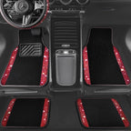 Bling Diamond Leather Steering Wheel Cover 14.5in-15in Floor Mats Shining Rhinestone Carpet Sparkly Glitter Crystal Anti-Slip Pad Fit Automotive SUV Pickup Truck Girl Women, 5pcs Black Red