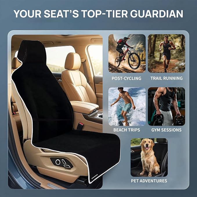 Waterproof Stain Resistant Towel Car Seat Covers，Universal Non-Slip for Gym Workout, Swimming, Beach and Workout Outdoor, Machine Washable(Black,2 Pack)