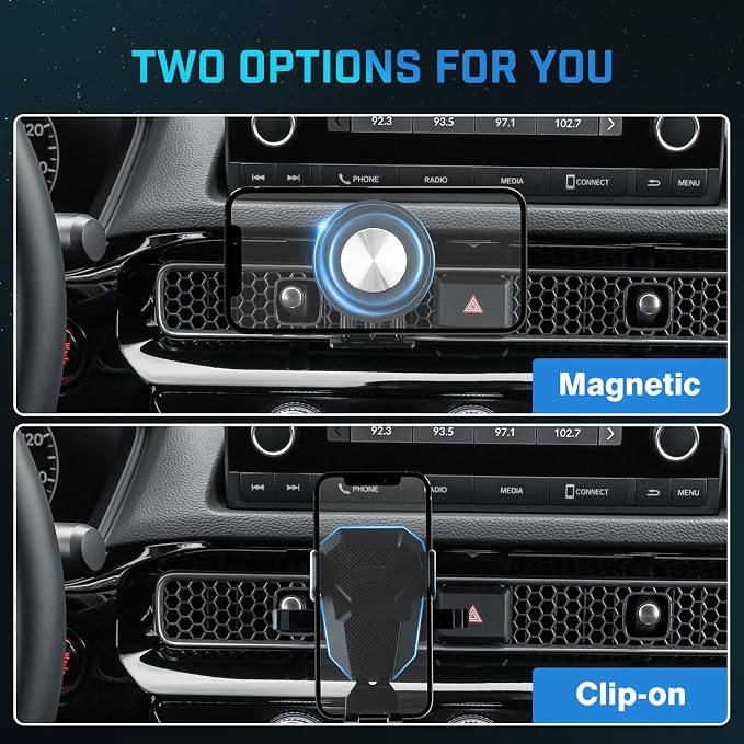 Magnetic Car Cell Phone Holder for Honda Civic 2022-2026 Accessories, Civic Phone Mount for 4-7 Inch Phones, Mobile Stand with 2 Options iPhone Mag Safe & Clip-in