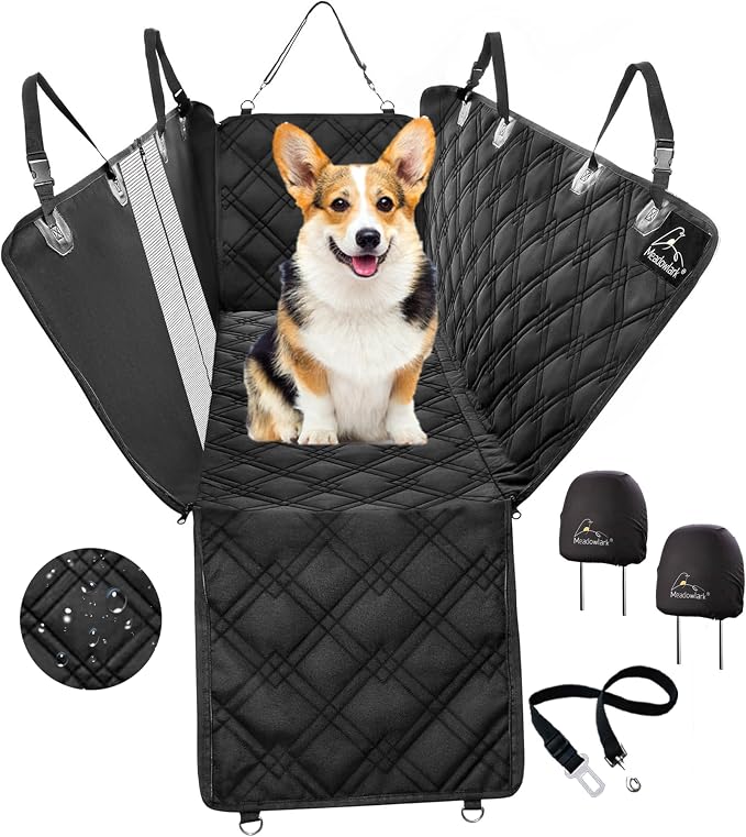 Dog Car Seat Cover with Mesh Window, Heavy Duty Pet Seat Cover for Back Seat, Extra Padded Non-Slip Dog Hammock, Water-Resistant Back Seat Protector for Cars Trucks and SUVs (64" W x 60" L)