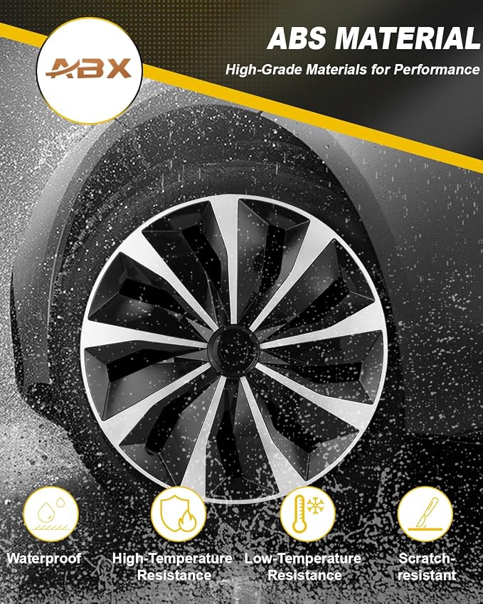 Hubcap Wheel Covers Hub Caps 16 Inch Set of 4 Black & Silver Universal Wheel Rim Cover R16 Stylish Car Decor Wheel Covers for Toyota Camry Nissan Mazda (Black-A1, 16 inch)