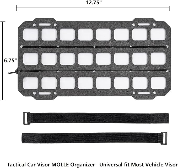 Vehicle MOLLE Panel Car Visor Organizer Storage Rack Rigid Insert Panel for Backpack Tactical Accessories Gear Holder Molle Pouches EDC Gadgets Small Tools Pens Sunglasses
