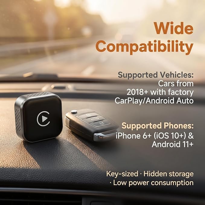 2 in 1 Wireless CarPlay and Android Auto Adapter, Wired to Wireless CarPlay Dongle, Plug and Play Easy Setup, 5GHz WiFi Smooth Connectivity, 2026 Upgraded Wireless Car Adapter for Wired Cars