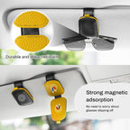 Sunglasses Holder for Car, Leather Magnetic Buckle Sun Visor Sunglass Clip, Ticket Card Storage Glasses Clip, Car Interior Accessories for Men and Women（Black-Yellow）