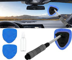 Car Windshield Cleaner Tool with Reusable Microfiber Pads Extendable Handle(1, Blue)