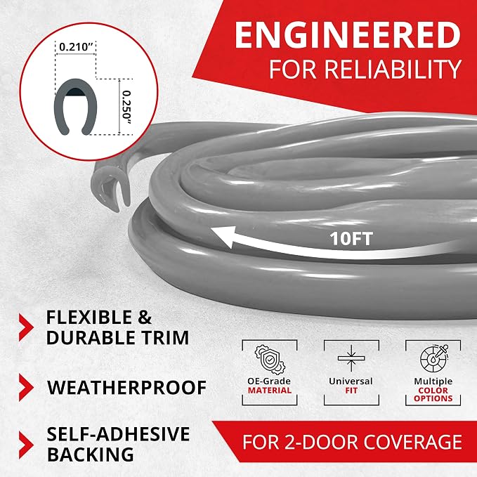 Car Door Edge Protector – Universal DIY Edge Trim to Prevent Scratches & Dings – Flexible Adhesive Molding Trim for Cars, Trucks & SUVs (10 Ft - Silver)