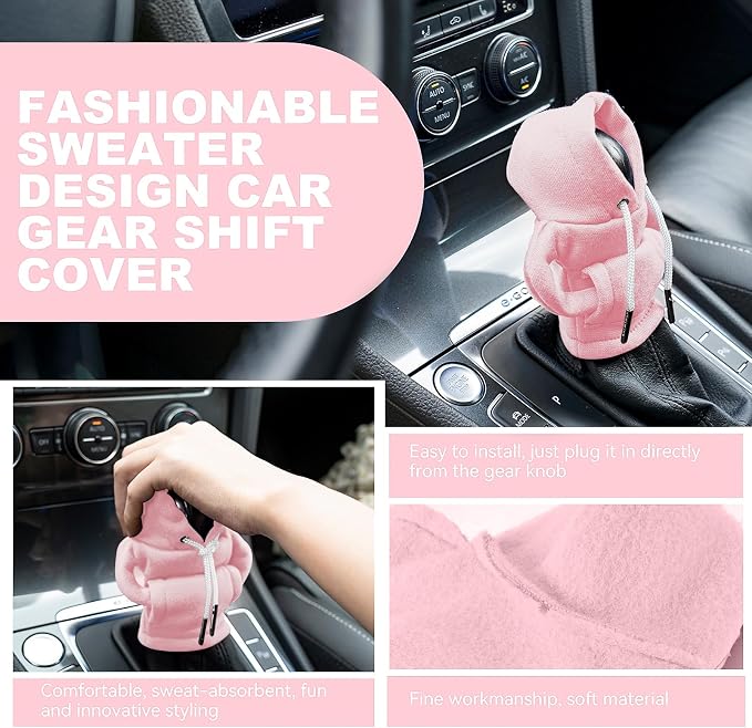 SLLAK Gear Shift Hoodie, Universal Car Shift Knob Cover, Mini Hoodie for Car Shifter, Automotive Interior Cute Gadgets, Car Accessories and Decorations for Women