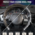 Bling Diamond Segmented Steering Wheel Cover with Crystal Rhinestones, 2PCS Wheel Protector Non-Slip Cute Car Accessories Universal Fit D-Shape O-Shape 14.5" to 16" for Women, Silver Diamond