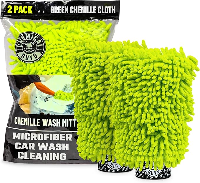 Chenille Premium Scratch-Free Microfiber Wash Mitt for Car Washing,Lime Green,Ultra-Soft Car Wash Gloves,Swirl-Free Finish,Safe for Trucks,SUVs,Motorcycles,and More,(Pack of 24)