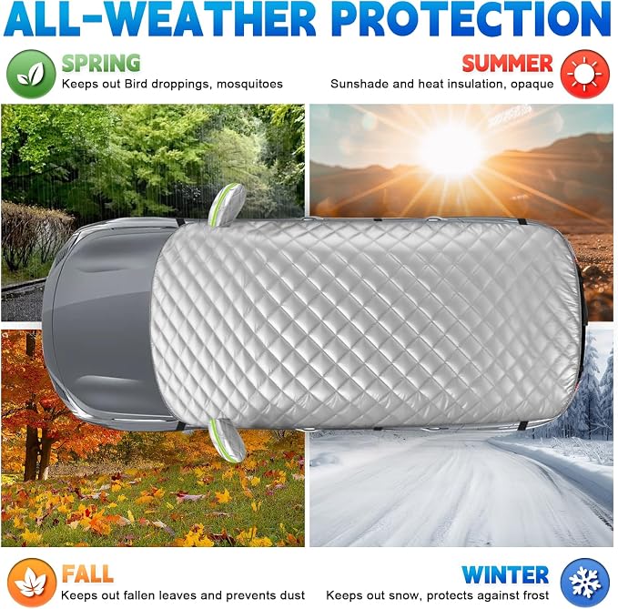 Half Car Cover for SUV Sunroof & Windshield Cover for Ice and Snow, All Weather Vehicle Body Cover for Sun, Rain, Dust（142"x59"）