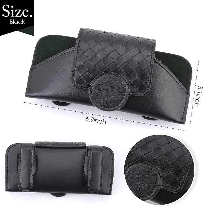 KINIVA Sunglasses Holder for Car Visor Leather Glasses Case with Clips for Car Visor Automotive Interior Visor Accessories Apply to All Car Models (10 Black)