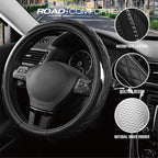 Leather Steering Wheel Cover – Black & Black, Universal Fit 14.5-15 Inch, Microfiber Leather, Anti-Slip & Breathable Design for Men and Women