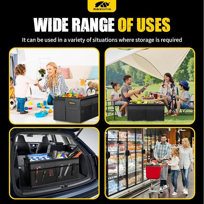 Car Trunk Organizer - 50L Collapsible Trunk Organizer, Sturdy Car Storage for SUV Auto Truck Van with Non Slip Bottom (Black)