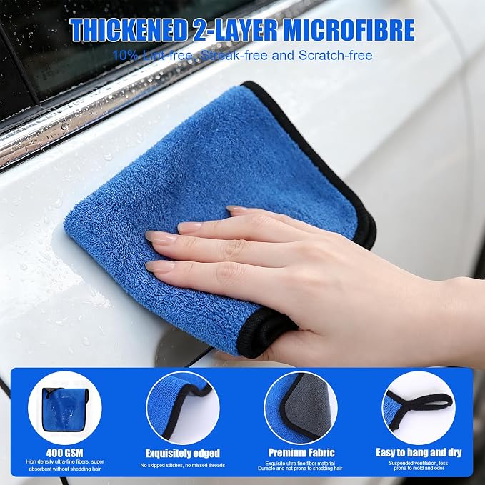 6-Pack Car Cleaning Kit: 2 Scratch-Free Microfiber Wash Mitt, 2 Car Wash Sponge & 2 Microfiber Towels for Cars – Complete Car Wash Set for a Streak-Free Shine