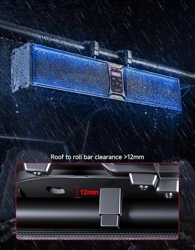 6-Speaker Metal UTV Sound Bar, 25-inch IP65 Waterproof Golf Cart Sound Bar, ATV Speaker with RGB, SxS Soundbar Compatible with Polaris RZR Can-Am w/ 1.25 in - 2 in Roll Bar