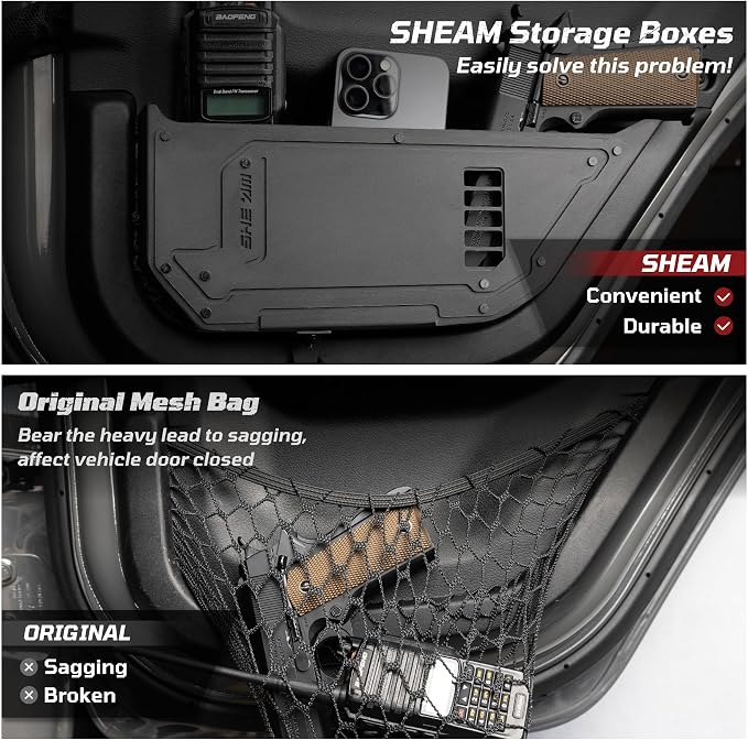 Metal Rear Door Pocket Storage Box Compatible with Jeep Wrangler JL JLU 4XE(2018-2026) & Gladiator JT(2020-2026), Door Side Insert Organizer Box Replaces The Weak Saggy Net -2PCS
