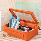 Toiletry bag waterproof cosmetic organizer with with handle large opening for travelling car organizers (Orange)