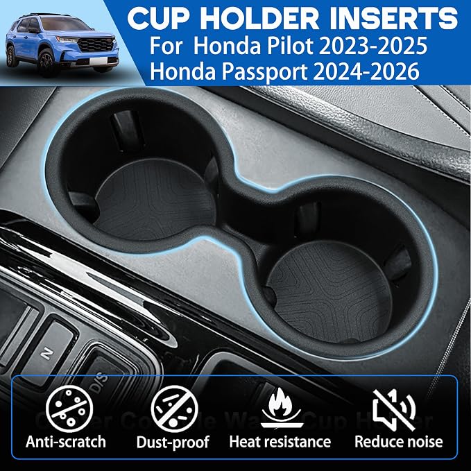 Center Console Cup Holder for 2023-2025 Honda Pilot/2024-2026 Passport Accessories Cup Holder Insert TPE Front Drink Holder Organizer for Pilot 2024 Interior Decoration Black
