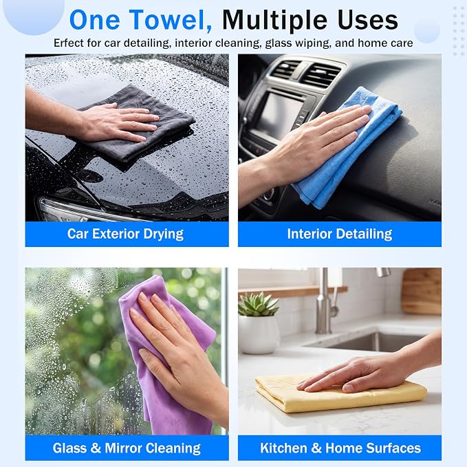5 Pcs 25"x34" Premium Car Shammy Cloth Soft Super Absorbent Chamois Towel for Car Drying, Reusable Soft Cars Drying Towels (Bright Color)