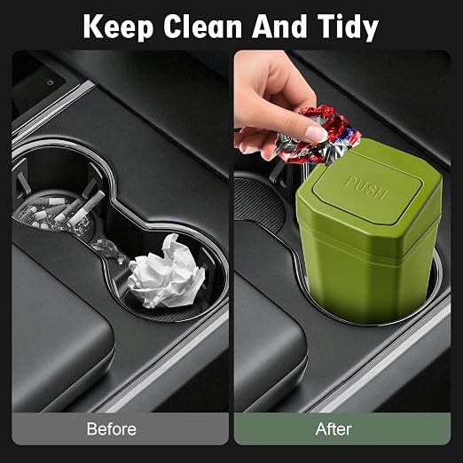 Car Trash Can with Lid - 2 Packs Mini Car Garbage Can Bin for Cup Holder - Green Small Leakproof Vehicle Trash Bin for Back Seat, Cute Automotive Accessories Organizers and Storage for Door SUV Truck