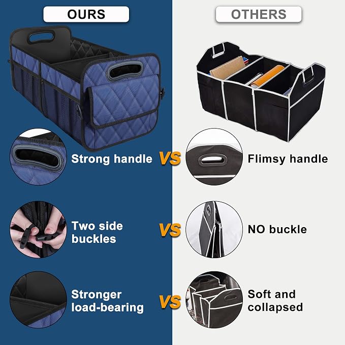 Car Trunk Organizer for SUV, Car Organizers and Storage with Reinforced Handles, Car Accessories for Women/Men 70L Waterproof Polyester Trunk Organizer(Large, Navy Blue)