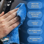 The Eaglet 500 - Professional Korean 70/30 Blend; Super Plush Microfiber Detailing Towels; Perfect for Wheels, Mirrors, and More; 500GSM; 8inx8in, Blue (10-Pack)
