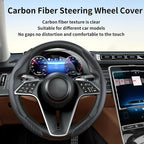 2Pc Carbon Fiber Steering Wheel Cover Universal Fit 99% Cars | Non-slip soft grip, easy to wipe clean, quick to install, perfect for daily commutes and road trips, Black