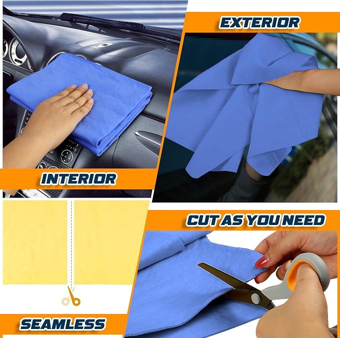 Premium Absorbent Car Drying Towel, 2 Pack 26' x17'' Super Soft Shammy Towel for Vehicle, Reusable Chamois Cloth for Car Drying, Dust Remove, Bathroom, Scratch/Spot/Streak Free, Yellow & Blue