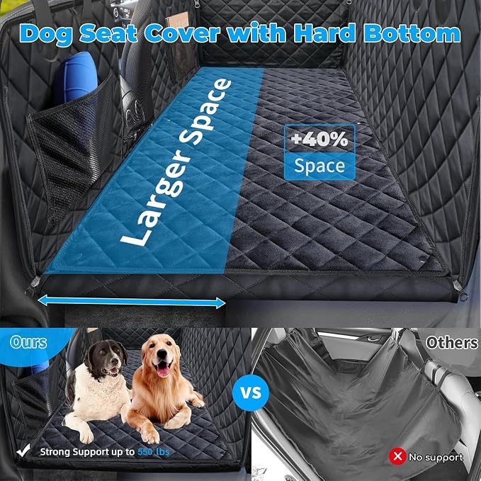 2026 Upgraded Back Seat Extender for Dogs - Large Hard Bottom Dog Car Seat Cover Holds 550lbs, Waterproof Dog Hammock Pet Bed with High-Density Foam Non-Slip Backseat Protector