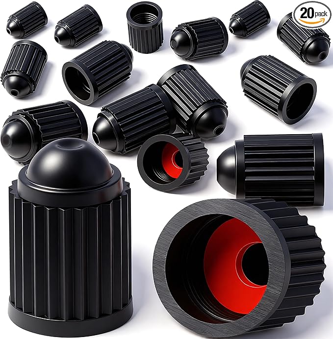 20PCS Tire Valve Stem Caps, The Upgraded Version Plastic Air Caps Cover, with O-Ring Rubber Seal, Universal Tyre Valve Dust Caps for Cars, SUV, Trucks, Bikes, Motorcycles, Bicycles(Black)