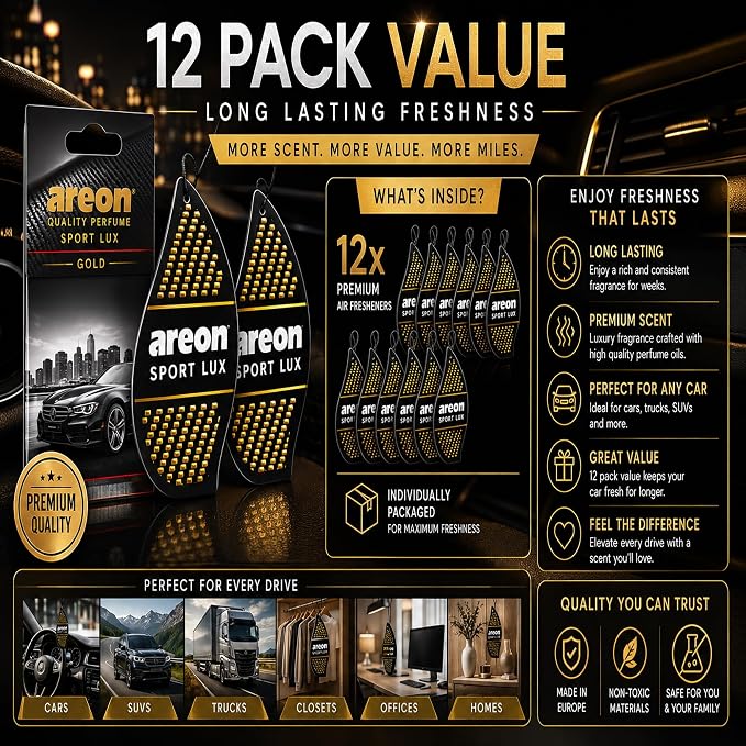 SL-Gold-12 Sport LUX Cardboard Air Freshener, Gold, 12 Pack