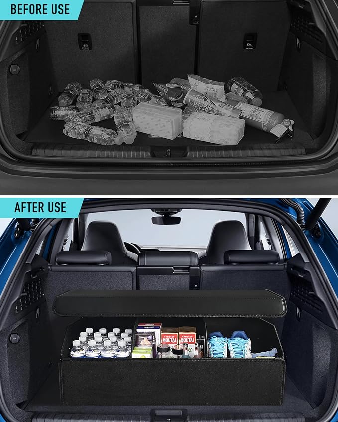 Car Trunk Organizer for SUV and Sedan, Black, 29.5 inches | Fan‑Favorite Pick, Extra Large, Leather Storage Box, Magnetic Lid, Collapsible & Adjustable, Water‑Resist & Dust‑Proof