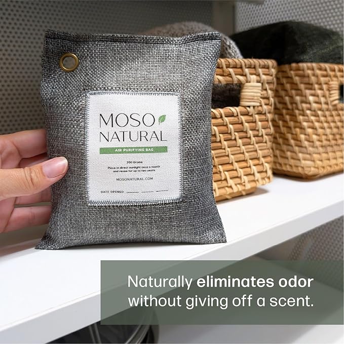 Air Purifying Bag 200g (3 Pack) HGTV Editor's Pick | Premium Bamboo Charcoal Odor Absorber for Home & Car | Closet Odor Eliminator & Car Air Freshener | Long Lasting Charcoal Bags