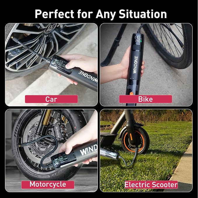 Portable Tire Inflator & Mini Vacuum, 150 PSI Cordless Air Compressor with Deflate Function, LED Display, Auto Shut-Off, Rechargeable Air Pump for Car, Bike, Motorcycle, Balls & Inflatables