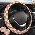 Khaki Checkered Steering Wheel Cover - Racing Flag Steering Wheel Protector Neoprene 15Inch Car Accessories 2 Pcs Car Coasters for Women Men