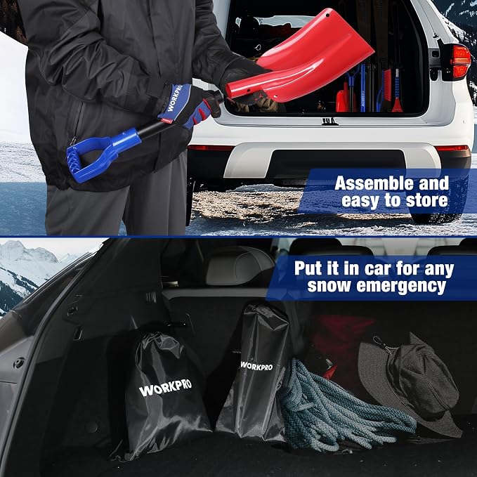 3-Piece Snow Removal Kit, 47" Detachable Snow Shovel, 27" 2-in-1 Ice Scraper & Snow Brush Tool, Separate Snow Scraper for Car, Truck, Driveway, and Winter Conditions, Storage Bag Included