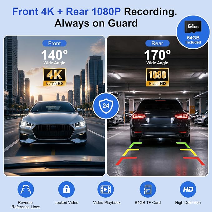 9" Wireless Apple CarPlay & Android Auto Car Screen with 4K Dash Cam, Portable Touchscreen Display with 1080p Backup Camera, GPS Navigation, Mirror Link, Bluetooth 5.0, FM Transmitter & Voice Control