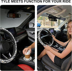 Daisy Steering Wheel Cover for Women Girly,White Daisy Flower 15 Inch Non-Slip Breathable Neoprene Steering Wheel Cover Fit Auto,SUVs,Includes 2 PCS Cup Coasters