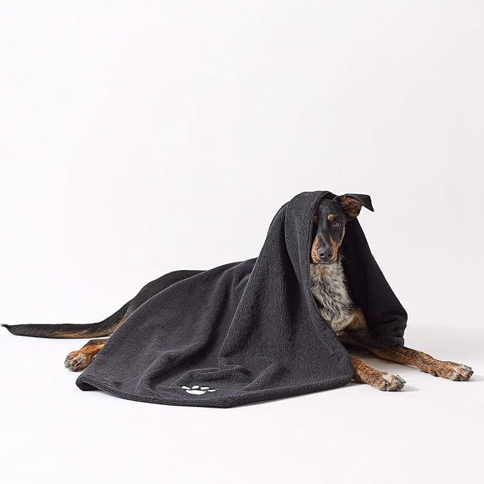 Pet Grooming Towel Collection Absorbent Microfiber X-Large, 41x23.5", Embroidered Black