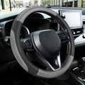Car Steering Wheel Cover for Prius Civic Model 3 Model Y Camaro, Small Size 14-14.25 inch, Black and Gray Microfiber Leather